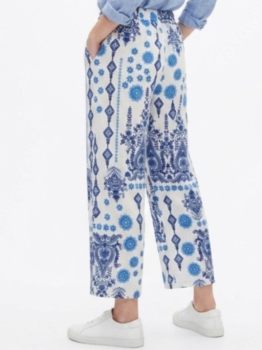 Francesca Bettini Made in Italy Blue & White Floral Linen Blend Pants Size M